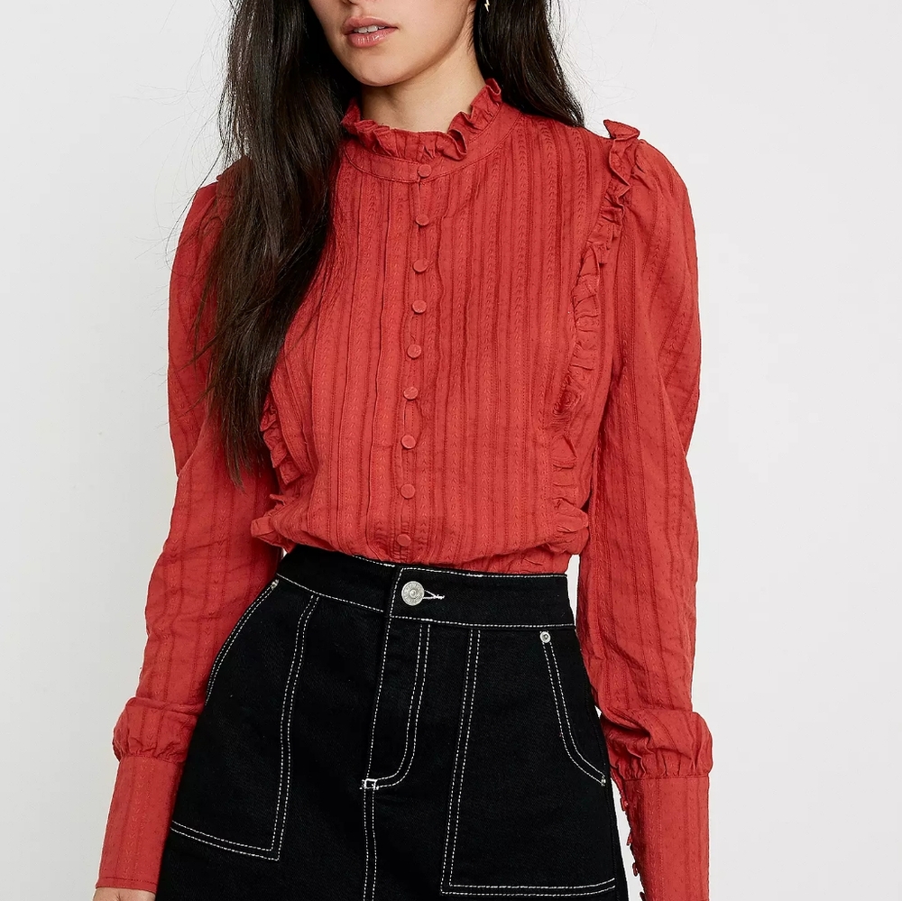 Urban Outfitters A Beautiful Terracotta Ruffle Blouse Nwot